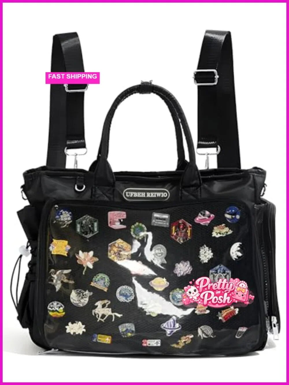 Large Ita Backpack Crossbody Tote with Clear Window and Insert for Pin Display
